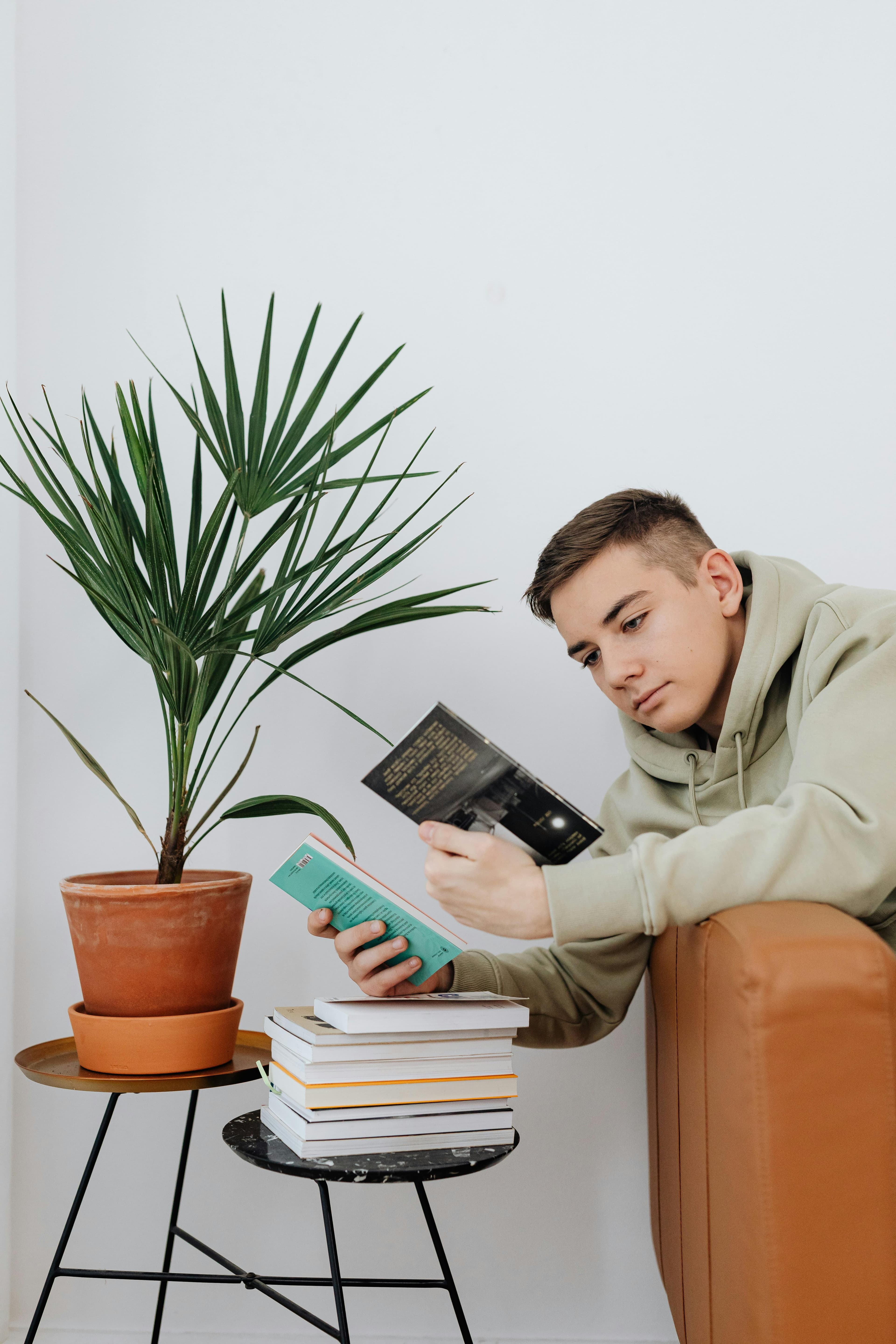 Author reading quietly in a creative workspace